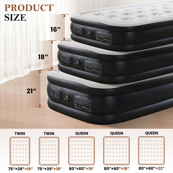 Sweetcrispy Inflatable Air Mattress with Built-in High-Capacity Pump, Double Height, Non-Slip Bottom