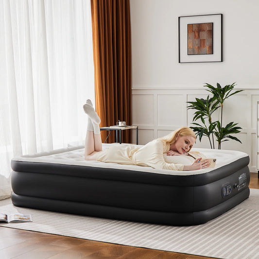 Sweetcrispy Inflatable Air Mattress with Built-in High-Capacity Pump, Double Height, Non-Slip Bottom